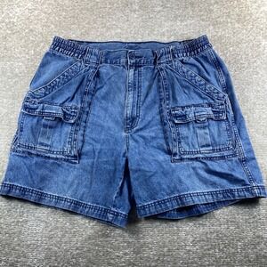 VTG St Johns Bay Mens Blue Denim Cargo Shorts Size 38 Elastic Waist 100% Cotton